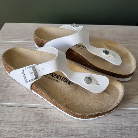 Birkenstock Gizeh Women Birko Flor White Leather Thong Sandal 38